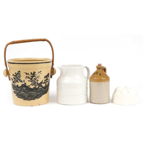 532 - Victorian and later Agricultural interest kitchenalia including a Wedgwood pail with swing handle tr... 