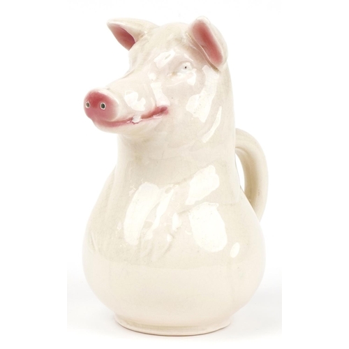 1768 - Sarreguemines, French Maiolica jug in the form of a pig, impressed marks to the base, 24.5cm high