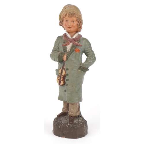 1738 - 19th century continental cold painted terracotta figure of a young musician, 29cm high