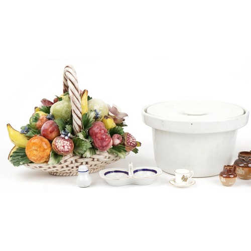 1711 - 19th century and later china including miniature Doulton stoneware and Capodimonte basket of fruit a... 