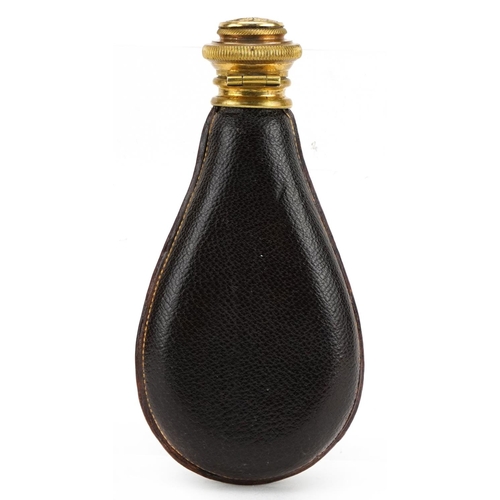 707 - Military interest scent bottle in the form of a powder flask with gilt metal hinged lid housed in a ... 