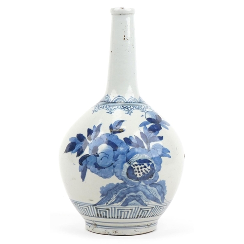 151 - Korean blue and white porcelain bottle vase hand painted with butterflies and flowers, 36cm high