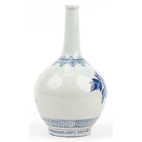 151 - Korean blue and white porcelain bottle vase hand painted with butterflies and flowers, 36cm high