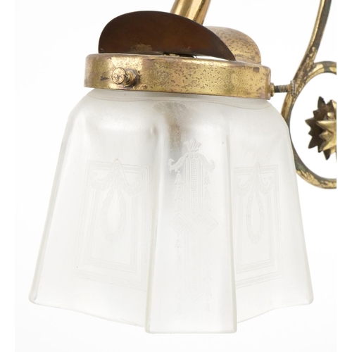 1379 - Classical ornate brass adjustable table lamp with frosted glass shade impressed Silent Night Midland... 