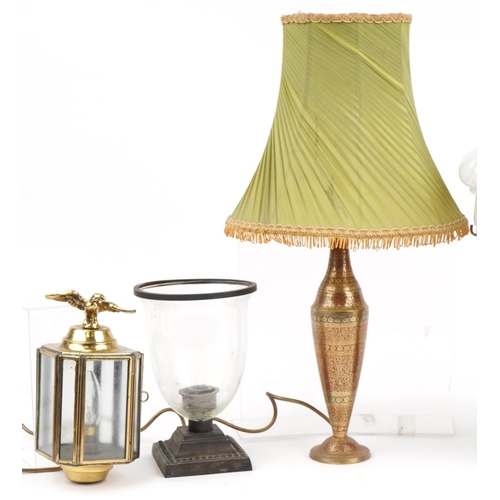 1816 - Early 20th century and later lighting including Aladdin oil lamp with glass shade and French style g... 