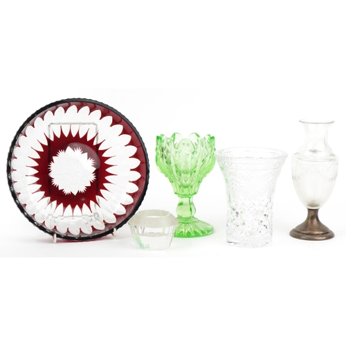 1810 - 19th century and later glassware including a uranium glass vase, glass vase etched with swags and bo... 