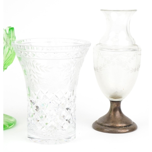 1810 - 19th century and later glassware including a uranium glass vase, glass vase etched with swags and bo... 