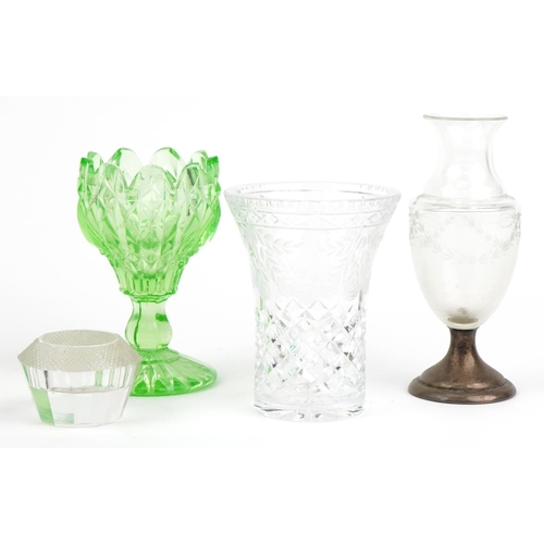 1810 - 19th century and later glassware including a uranium glass vase, glass vase etched with swags and bo... 