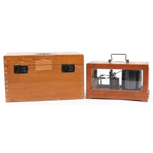 678 - German military World War II U-Boat barograph by Lufft housed in a pine crate with receipt, the baro... 