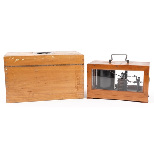 678 - German military World War II U-Boat barograph by Lufft housed in a pine crate with receipt, the baro... 