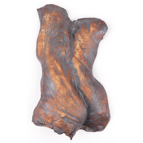 1791 - Mid century style pottery wall plaque of a female torso, 55cm high