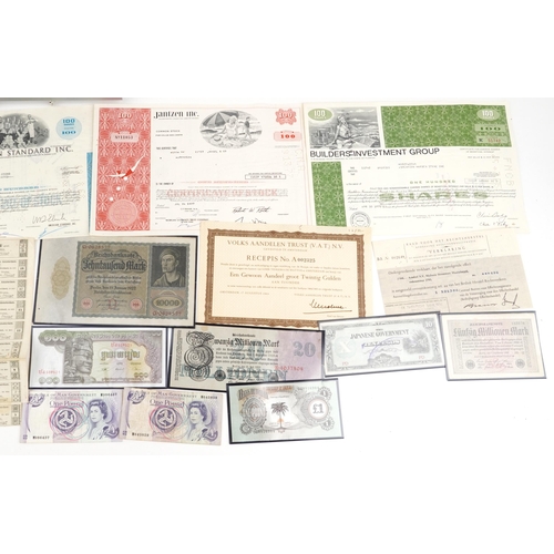 881 - 19th century and later world banknotes and share certificates including German examples, some arrang... 