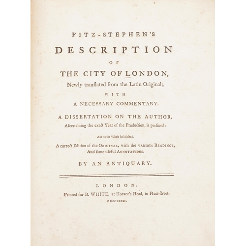 884 - Fitz-Stephens Description of the City of London, 18th century leather bound hardback book published ... 