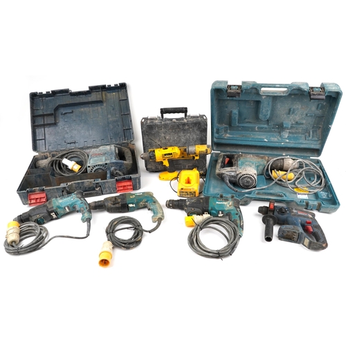 1560 - Electric power tools including DeWalt drills Bosch and Makita hammer drills