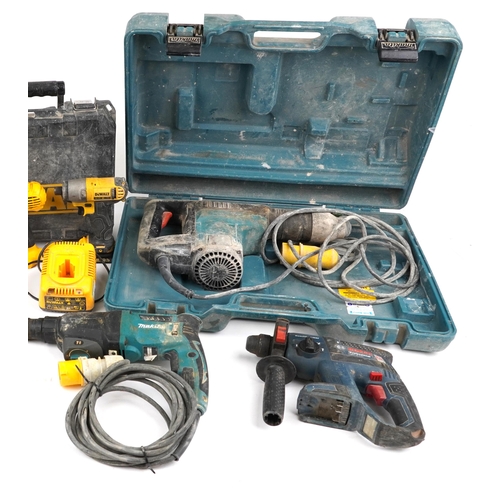 1560 - Electric power tools including DeWalt drills Bosch and Makita hammer drills