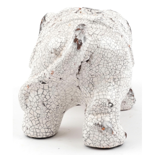 1615 - Large mid century style raku glazed pottery Indian elephant, 40cm in length