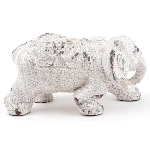 1615 - Large mid century style raku glazed pottery Indian elephant, 40cm in length