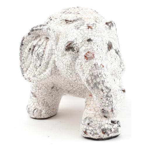 1615 - Large mid century style raku glazed pottery Indian elephant, 40cm in length