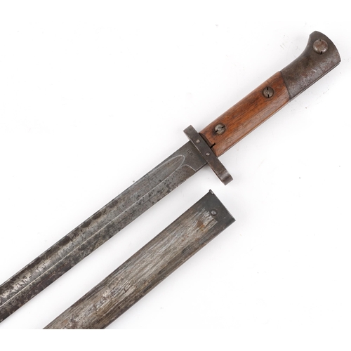 705 - Czech military World War II Mauser bayonet with scabbard and steel blade impressed E26 CSZN, 45cm in... 