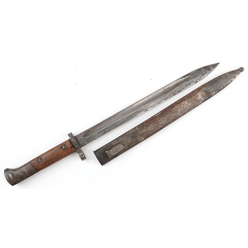 705 - Czech military World War II Mauser bayonet with scabbard and steel blade impressed E26 CSZN, 45cm in... 