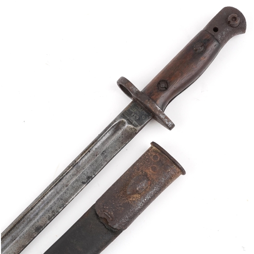 710 - British military 1907 pattern bayonet with scabbard and steel blade indistinctly impressed Chap..., ... 