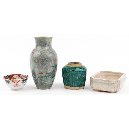 1832 - Chinese ceramics including a Ge ware type planter and Canton plate, the largest 25.5cm high