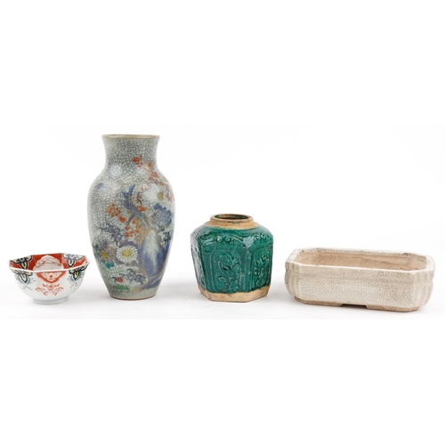 1832 - Chinese ceramics including a Ge ware type planter and Canton plate, the largest 25.5cm high