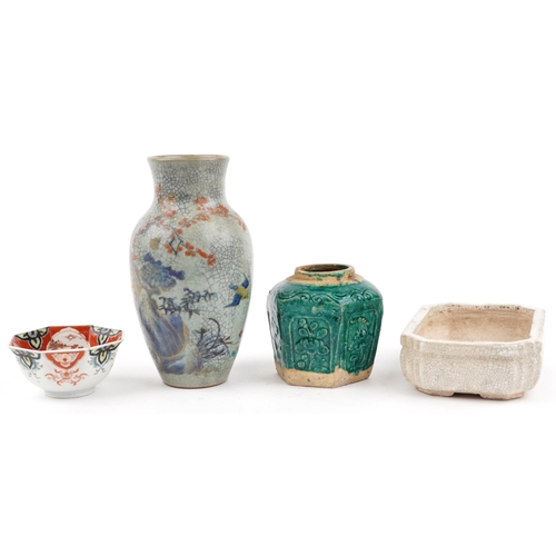 1832 - Chinese ceramics including a Ge ware type planter and Canton plate, the largest 25.5cm high