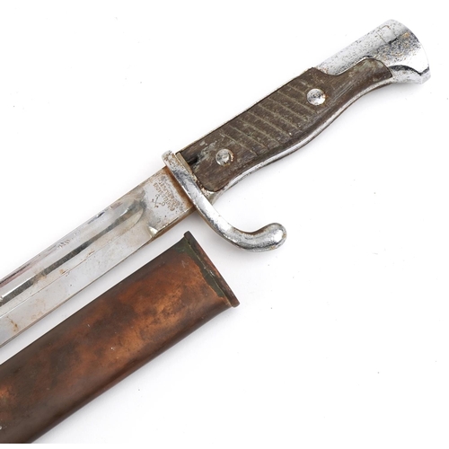 709 - German military World War II bayonet with scabbard and steel blade impressed Fichtel & Sachs Schwein... 