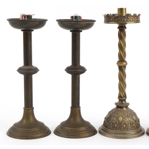 403 - 18th century and later candlesticks including two ecclesiastical pairs, one pair impressed Angentor,... 