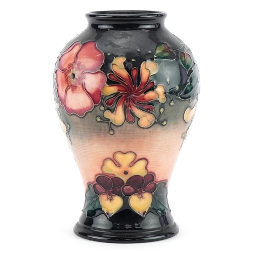 189 - Moorcroft pottery baluster vase hand painted in the Oberon Honeysuckle pattern by Rachel Bishop, 16c... 