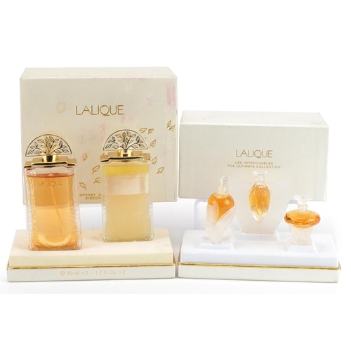 35 - Two Lalique scent or perfume bottle sets with boxes comprising Coffret Découverte Discovery set and ... 