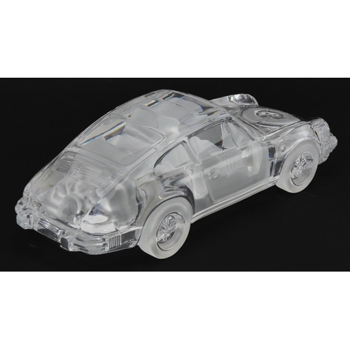 36 - Xavier Froissart for Daum, French partially frosted crystal glass Porsche 911 with paper label etche... 