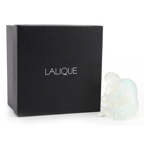 34 - Lalique, French opalescent glass Nu Sage statuette with fitted box, etched Lalique France, 7.5cm hig... 