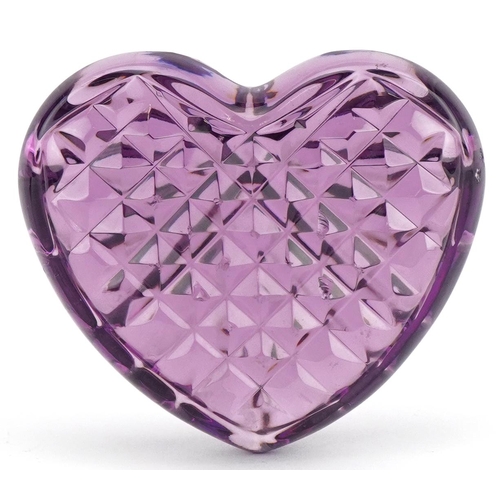 1462 - Waterford Crystal purple heart paperweight with fitted box, 7cm wide