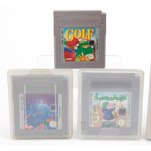 Vintage Nintendo Gameboy with three games comprising Golf, Tetras and Lemmings