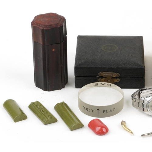 1589 - Watches and sundry items including a gun metal pocket watch, Seiko wristwatch and Islamic brass box