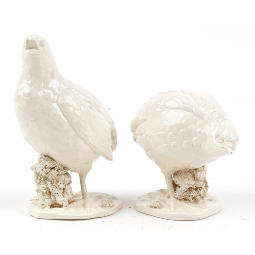 1383 - Ferlaro, pair of Italian porcelain quails having cream glazes, impressed marks to the bases, each 15... 