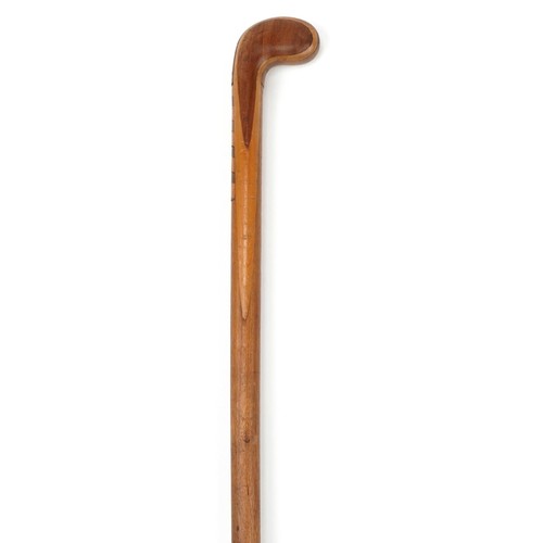 1764 - Inlaid wooden Sunday golf club walking stick, 87cm in length