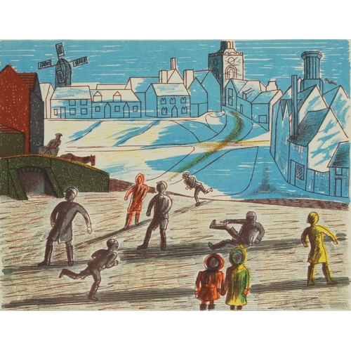 1607 - Edward Bawden - Children skating, lithograph, inscribed Sherival Press 1946 verso, mounted, framed a... 