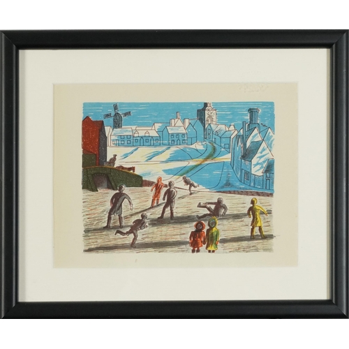 1607 - Edward Bawden - Children skating, lithograph, inscribed Sherival Press 1946 verso, mounted, framed a... 