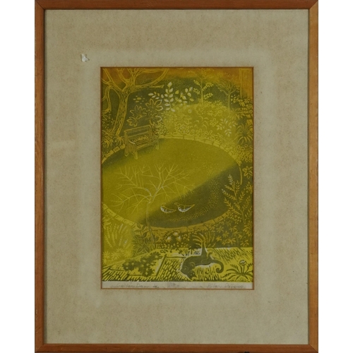 1408 - Hilary Stebbing - Golden Day, pencil signed screen print, limited edition 1/30, mounted, framed and ... 