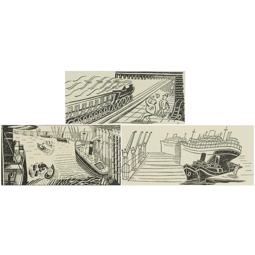 1539 - Edward Bawden - Boats and Locomotive, three wood engravings, inscribed In Signature III 1936 Curwen ... 