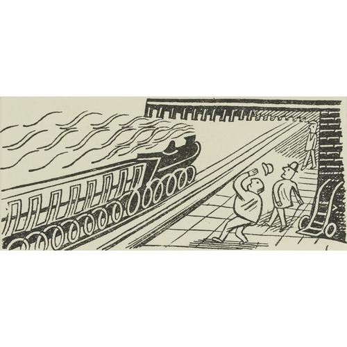 1539 - Edward Bawden - Boats and Locomotive, three wood engravings, inscribed In Signature III 1936 Curwen ... 