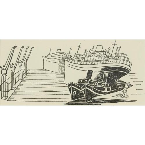 1539 - Edward Bawden - Boats and Locomotive, three wood engravings, inscribed In Signature III 1936 Curwen ... 