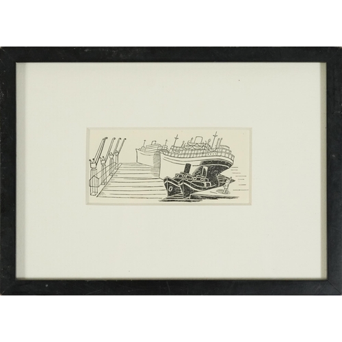 1539 - Edward Bawden - Boats and Locomotive, three wood engravings, inscribed In Signature III 1936 Curwen ... 