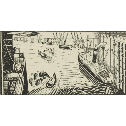 1539 - Edward Bawden - Boats and Locomotive, three wood engravings, inscribed In Signature III 1936 Curwen ... 