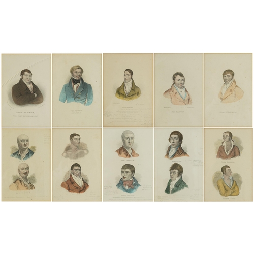 224 - Ten 19th century sporting interest hand coloured engravings of boxers, some after G Sharples, includ... 