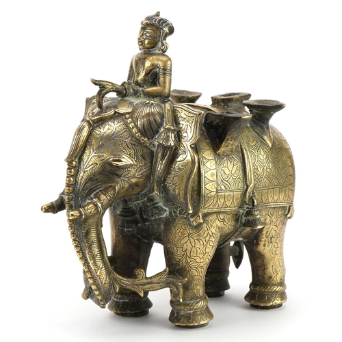 18th/19th century Indian bronze elephant and mahout with silver inlay, 25cm in length