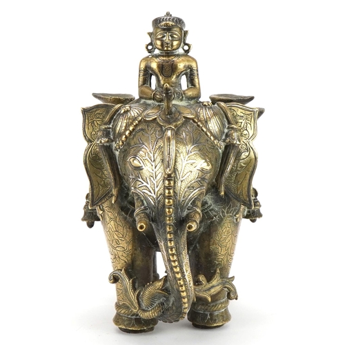 149 - 18th/19th century Indian bronze elephant and mahout with silver inlay, 25cm in length